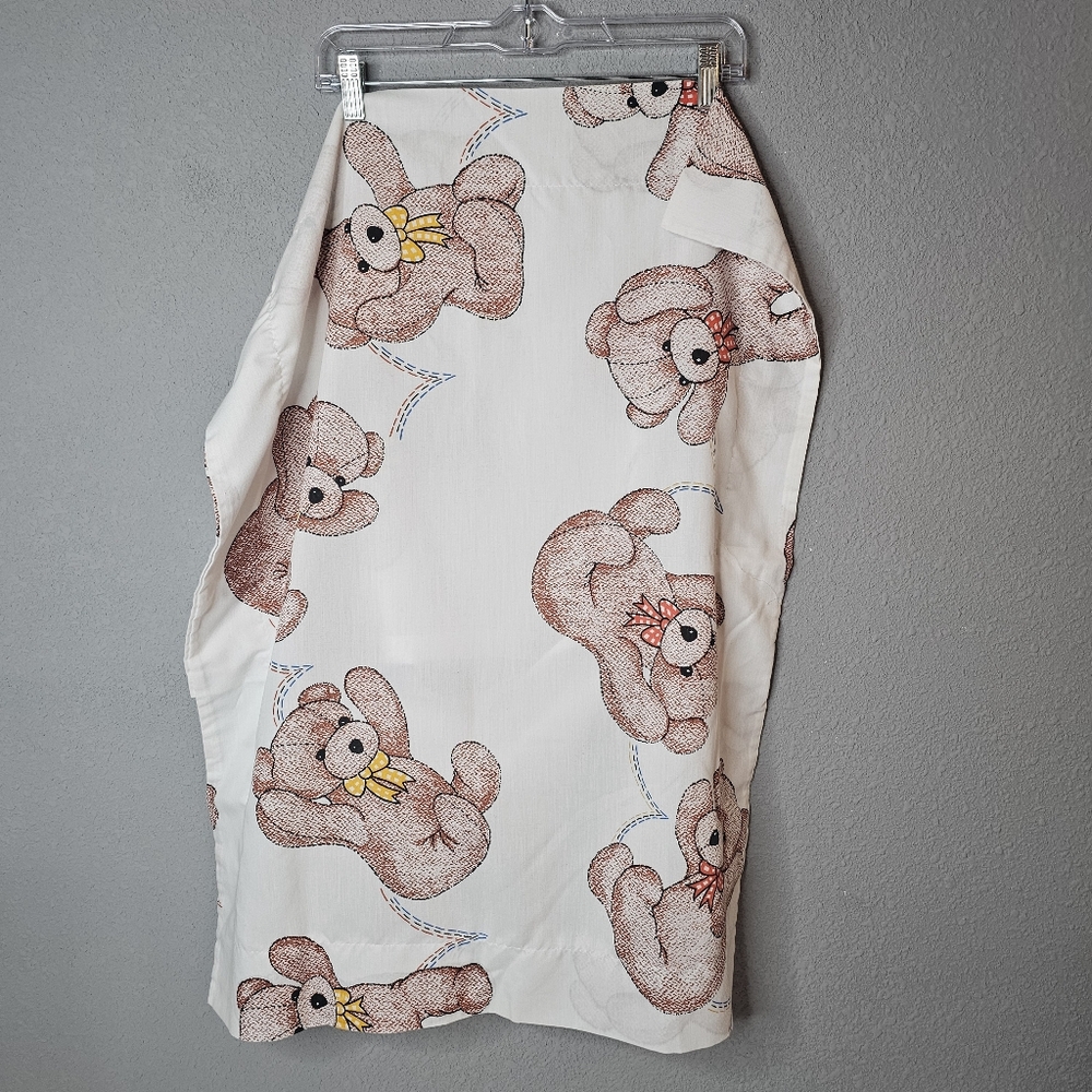 Vintage Homemade Pillow Sham Teddy Brown Bear Theme Ivory Off White Cottage Core